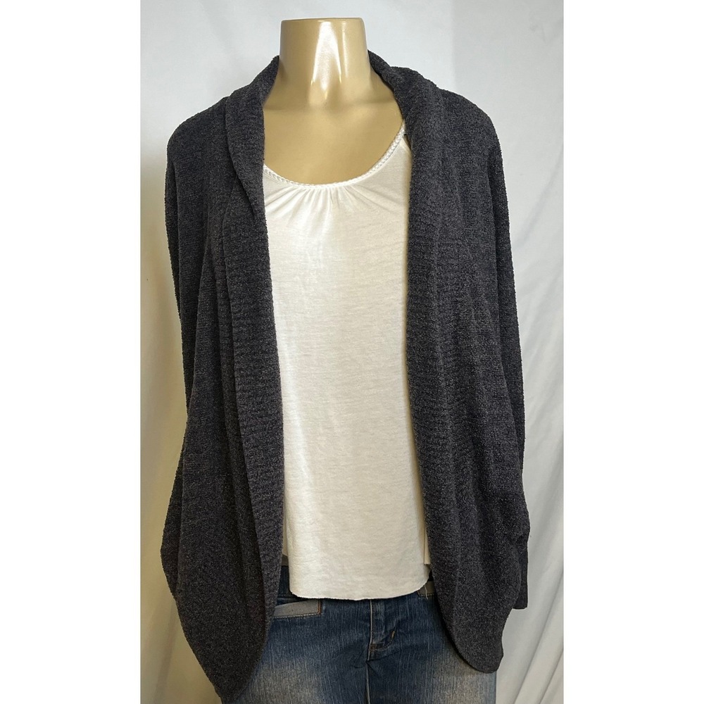 Barefoot Dreams CozyChic Lite Cardigan 452 Charcoal Gray XS/S Ribbed Knit Womens